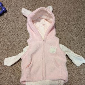 (Bunnies by the bay)Bunny ear vest and long sleeve polka dot snap onesie